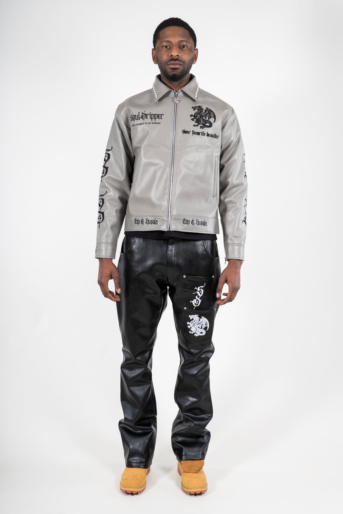 Grey Pearl Leather Jacket