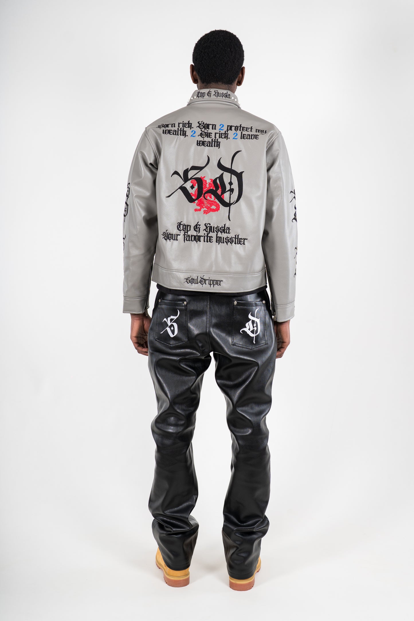 Grey Pearl Leather Jacket