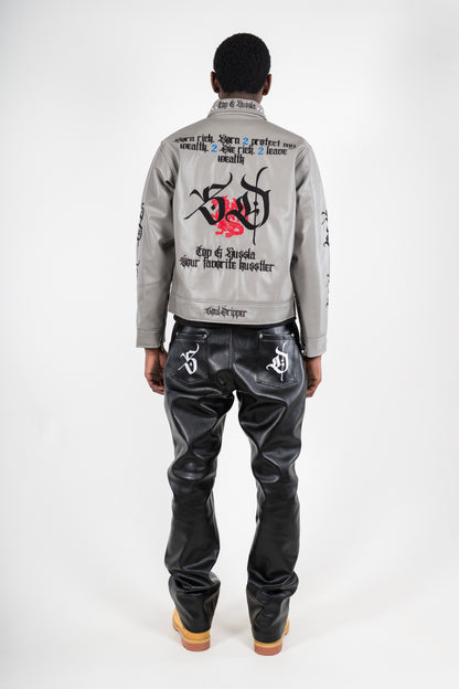 Grey Pearl Leather Jacket