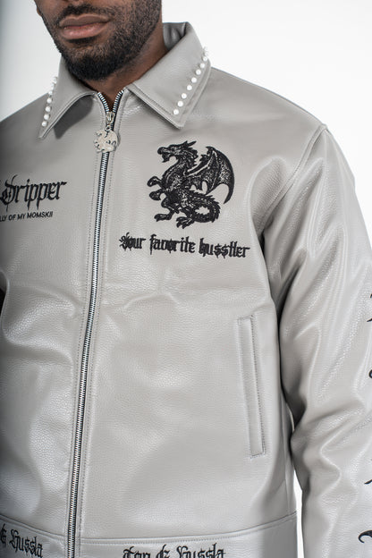 Grey Pearl Leather Jacket