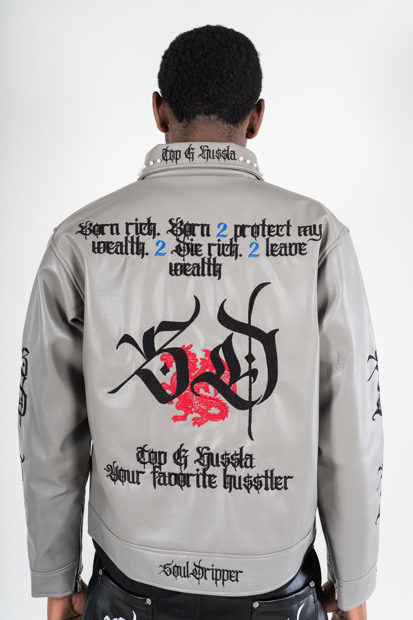 Grey Pearl Leather Jacket